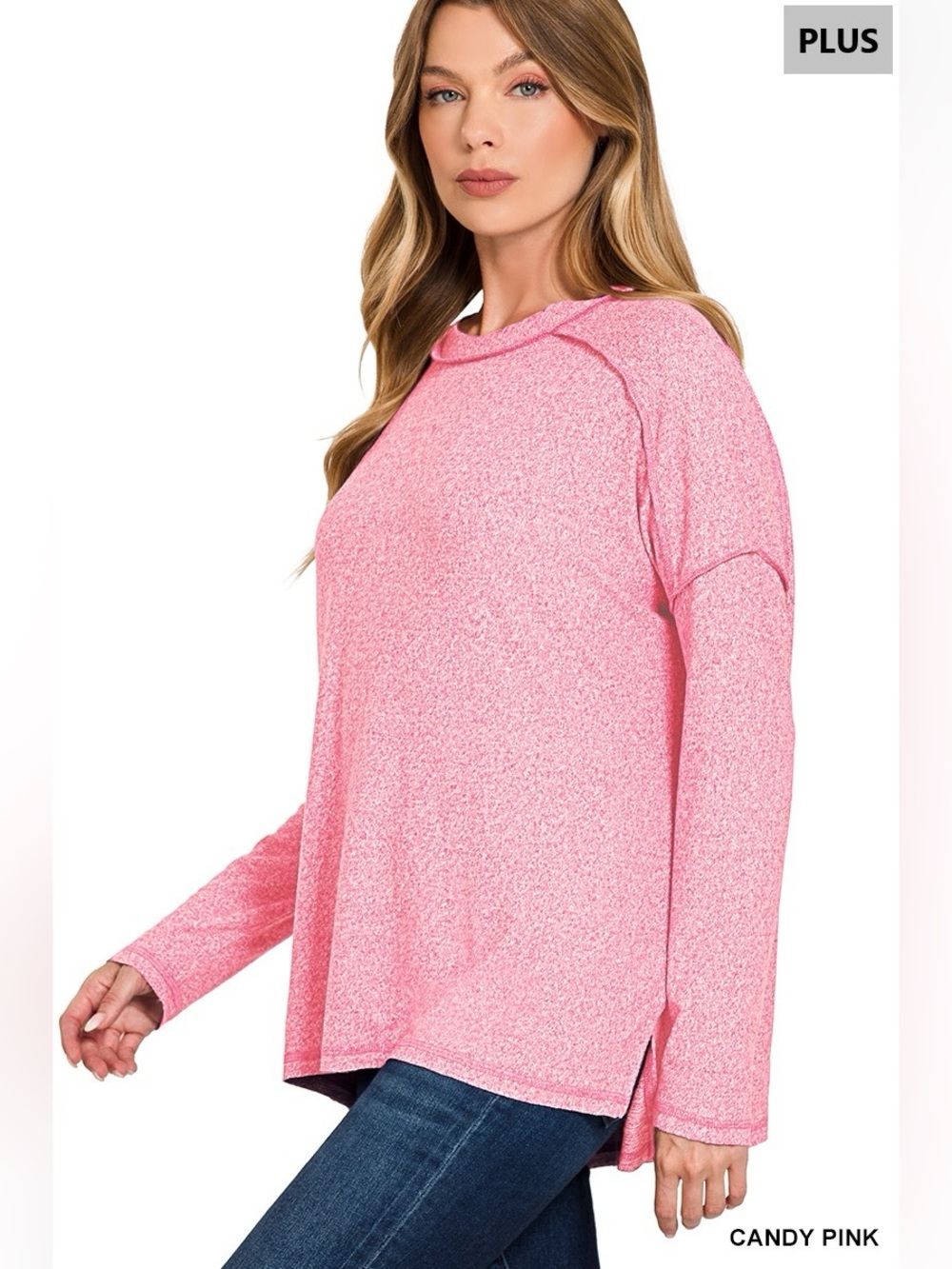 Zenana PLUS SOFT MELANGE HACCI EXPOSED SEAM HI-LOW TEE